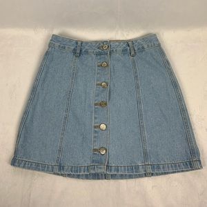 Button-Front Denim Mini Skirt